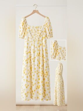 Forever New White Midi Dress with Yellow Floral Print
